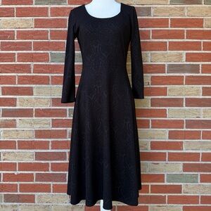Ivanka Trump Textured Patterned Black 3/4 Sleeve Fit & Flare Midi Dress 👗